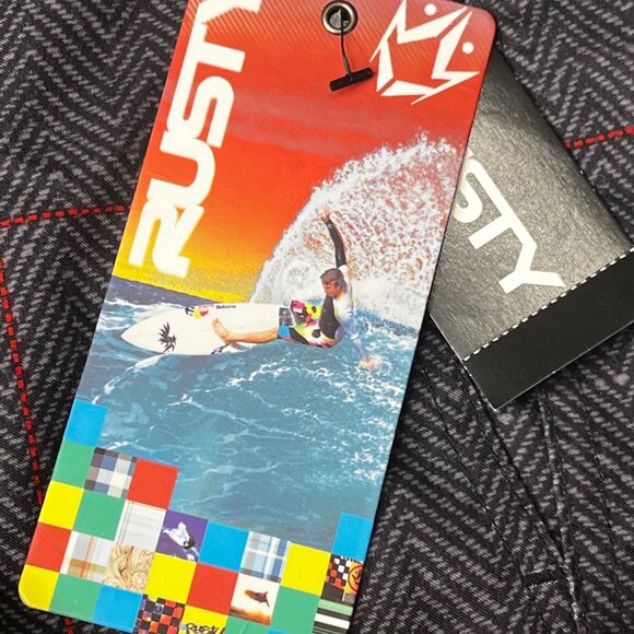 Rusty Mens Gray & Red Checkered Board Shorts Size 30 Pockets NWT Comfortable - Picture 10 of 16